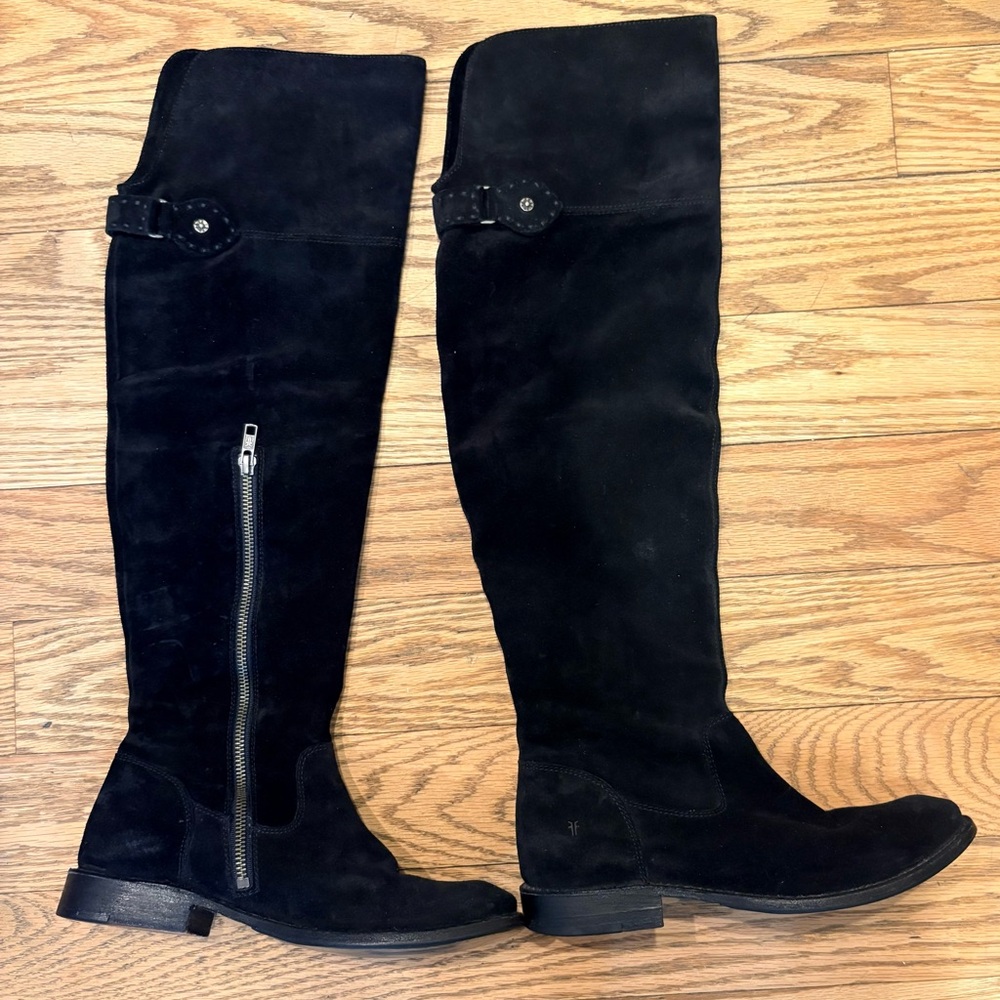 Frye Black Shirley OTK Over-the-Knee Suede Boots